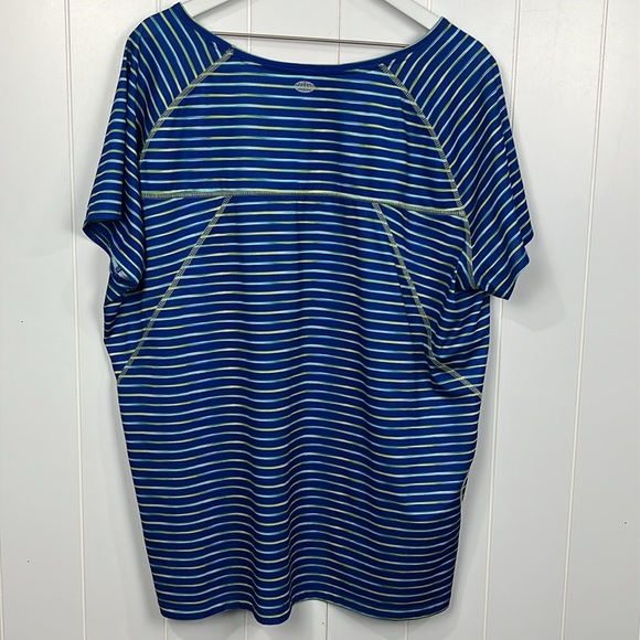 Reel Legends Womens Rash Guard 2X Blue Lime Stripes Stretch Zip Pocket 100% Poly - Picture 8 of 11